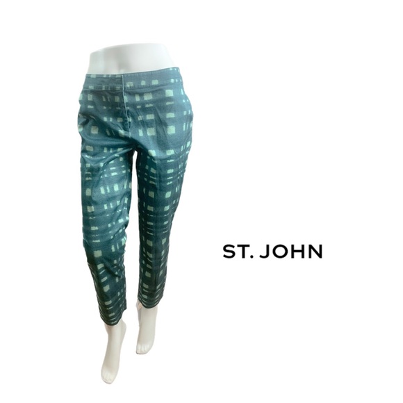 St. John Pants - St John Green Windowpane Print Trouser